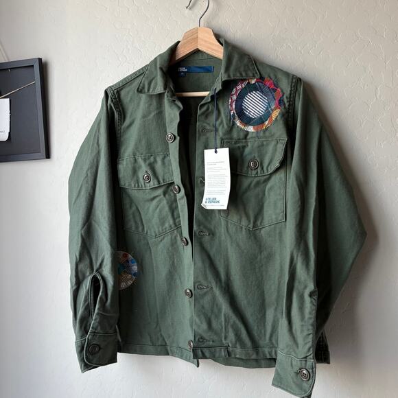 Atelier & Repairs Jacket Green Fatigue Army Patched Cotton Jacket Size M NWT - Picture 1 of 6